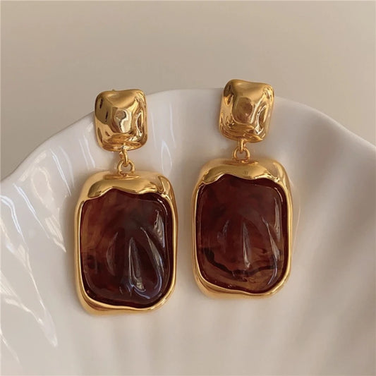 Trendy Geometric Acrylic Drop Earrings Retro Marbled Design Elegant Womens Jewelry
