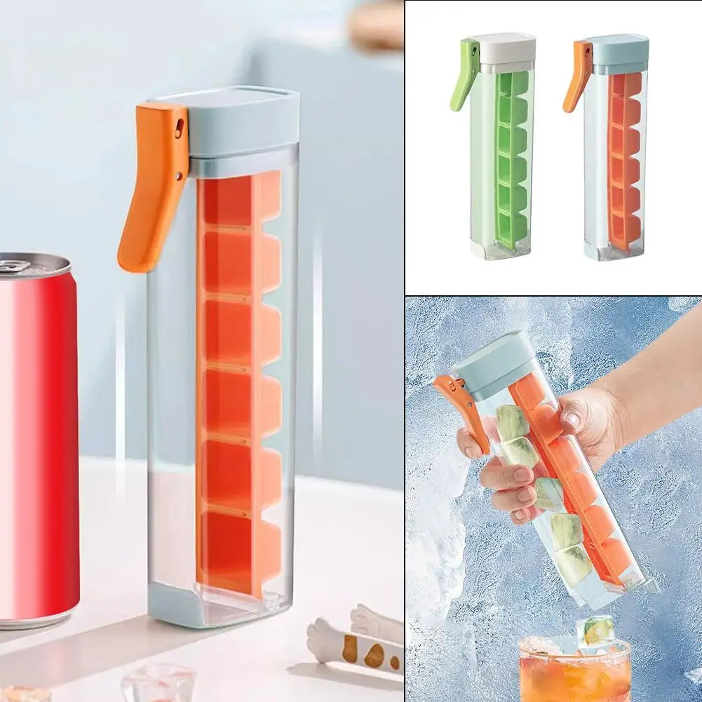 Creative One-Handed Ice Cube Mold Household Ice Making Artifact with 6 Compartments Ice Storage Box for Refrigerator