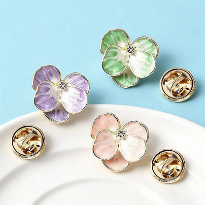 Wuli&baby Little Pansy Flower Collar Pins For Women Lady 3-color Enamel Fresh Plants Party Casual Brooch Pin Fashion Gifts