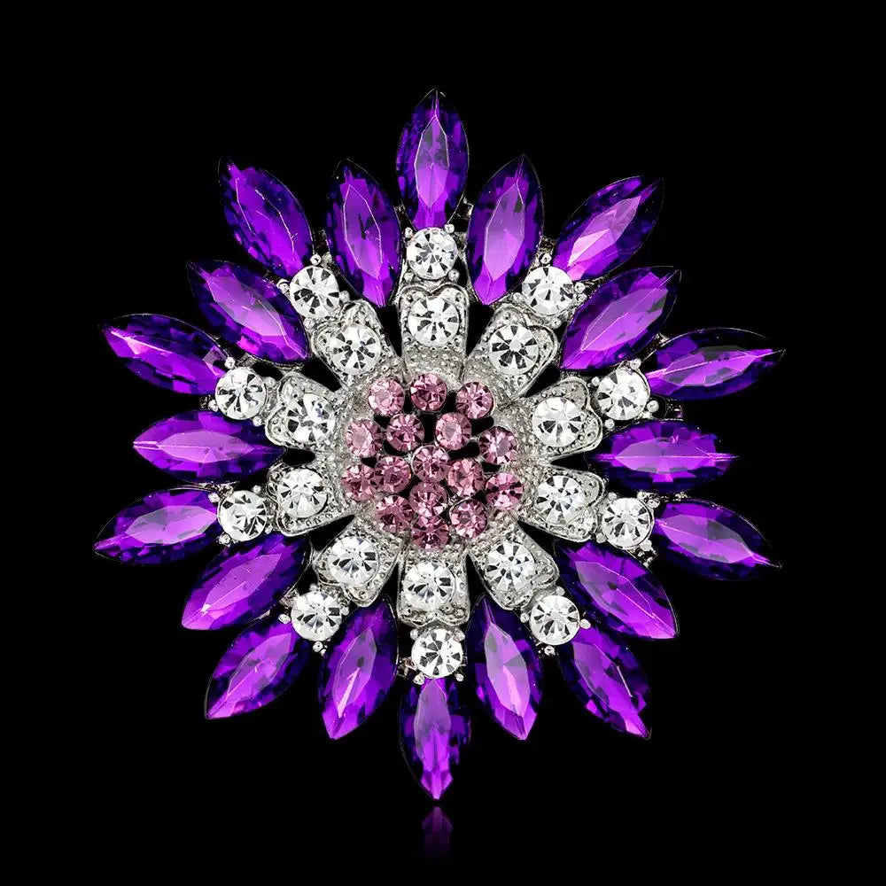 New retro men and women's fashion versatile brooches shiny crystal big flowers rhinestone pin accessories jewelry gifts