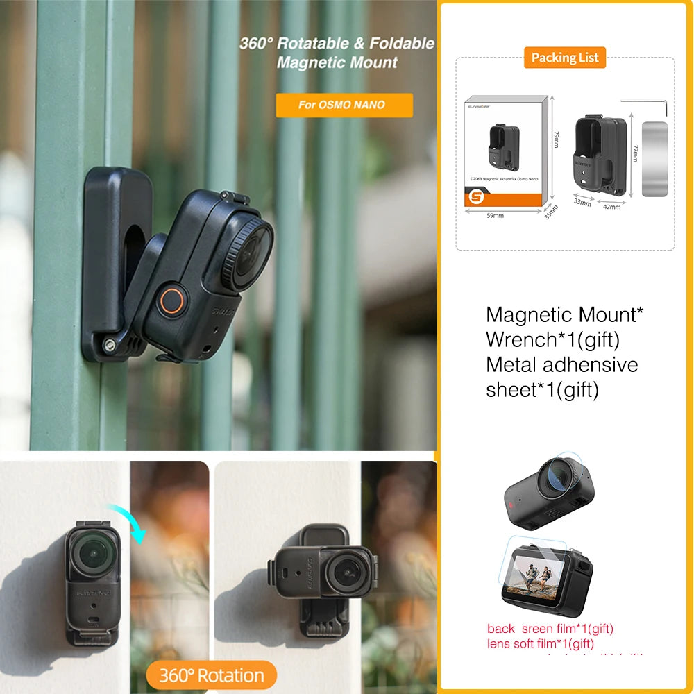Magnetic Mount for DJI Osmo Nano Accessories Tabletop Stand Base Backpack Clip with Protective Film Gift