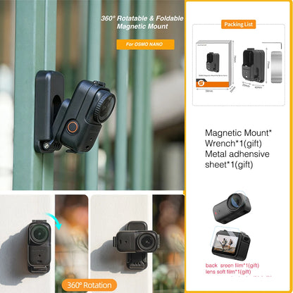 Magnetic Mount for DJI Osmo Nano Accessories Tabletop Stand Base Backpack Clip with Protective Film Gift