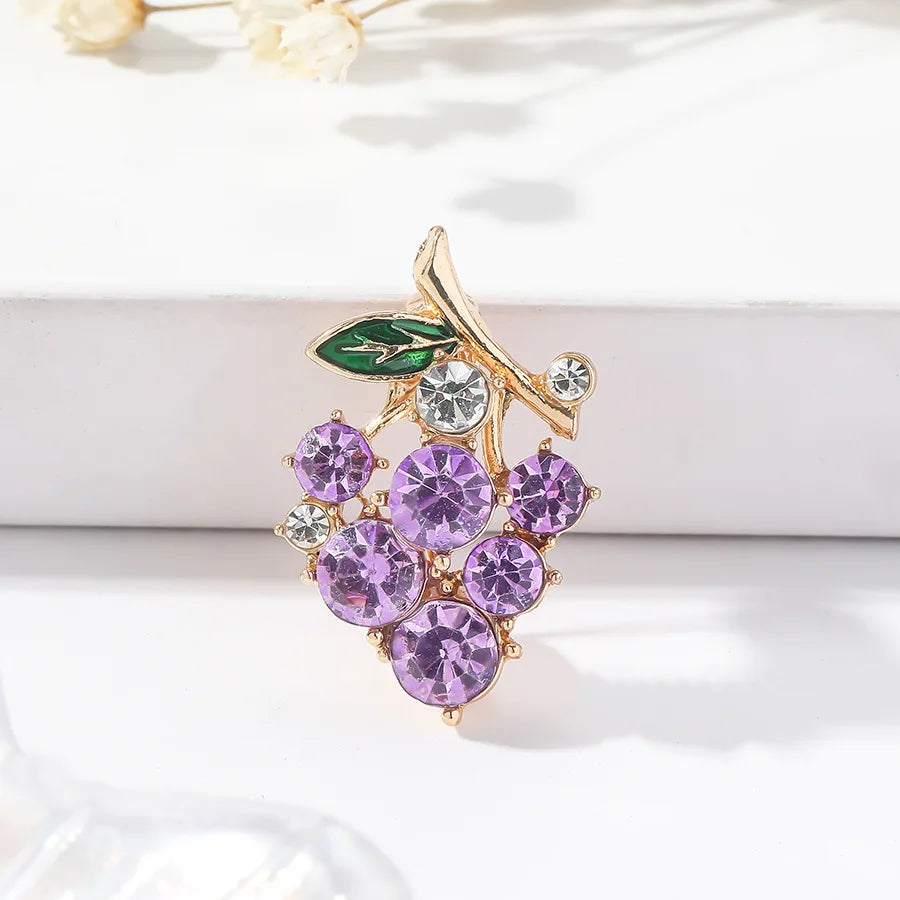 Purple Green Crystal Zircon Grape Brooches For Women Cute Fruit Brooch Suit Coat Lapel Pin Badge Clothing Accessories Jewelry