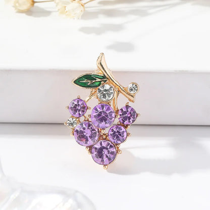 Purple Green Crystal Zircon Grape Brooches For Women Cute Fruit Brooch Suit Coat Lapel Pin Badge Clothing Accessories Jewelry