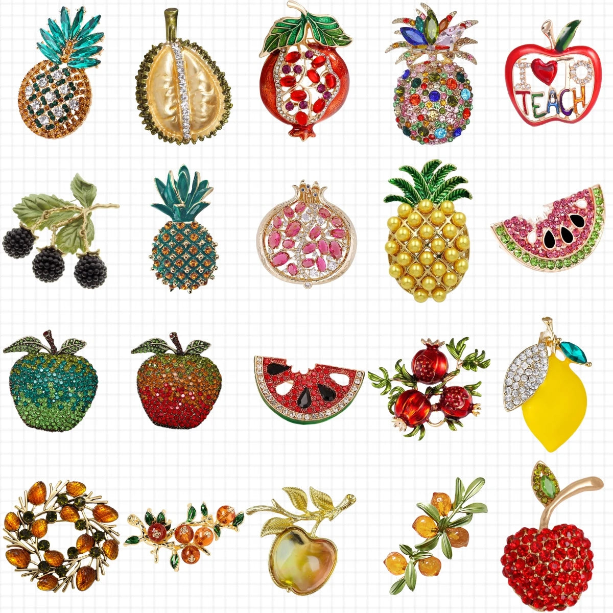 Elegant and Beautiful Watermelon Apple Durian Mulberry Fruit Design Brooch Pin for Men and Women Clothing Accessories