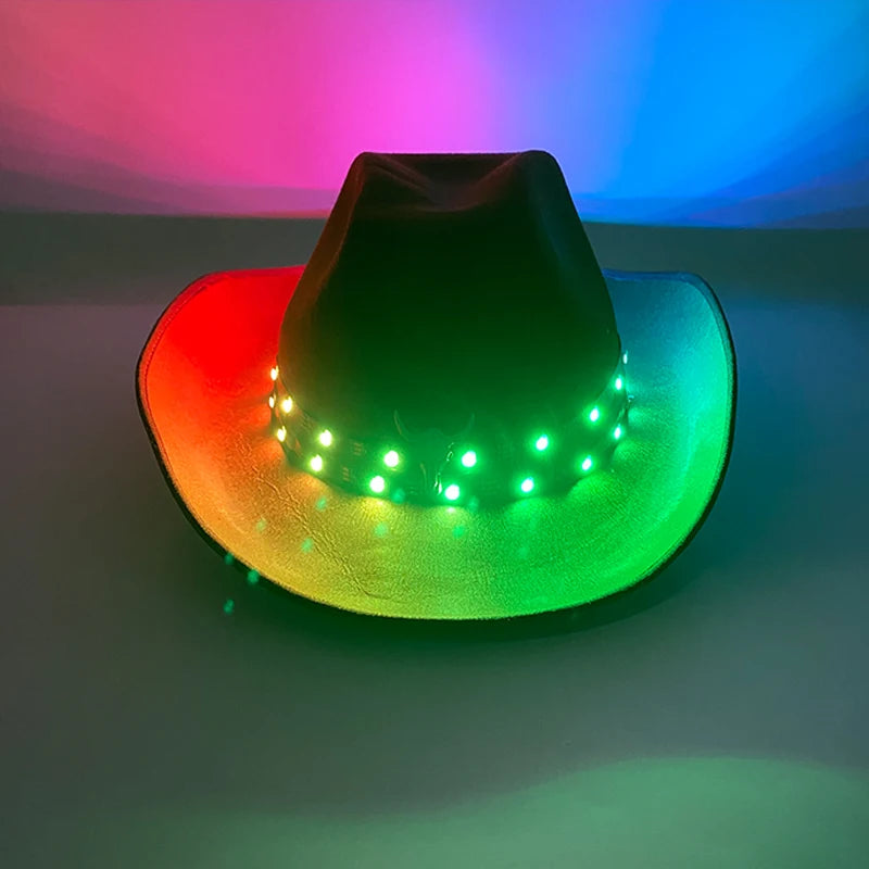 LED Glowing Cowgirl boy Hat Neon Luminous Bride Hat For Holiday Light Up Supplies Fluorescent Party Props Bachelorette Party Hat