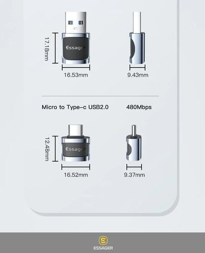 Essager OTG Type C To USB Micro USB To Type C Adapter OTG USB To Type C Adapter For Macbook Xiaomi HUAWEI Samsung OTG Connector