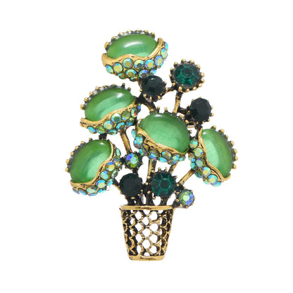 Creative Vintage Rhinestone Flower Brooches For Women Men Fashion Opal Stone Cactus Bouquet Brooch Lapel Pin Office Jewelry Gift