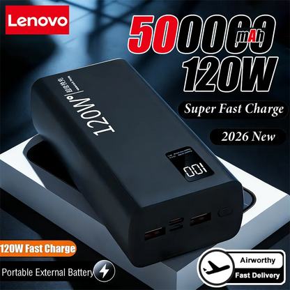 Lenovo 50000mAh 120w Super Fast Charging External Battery Ultra Capacity PowerBank Portable LED Digital Display For IPhone
