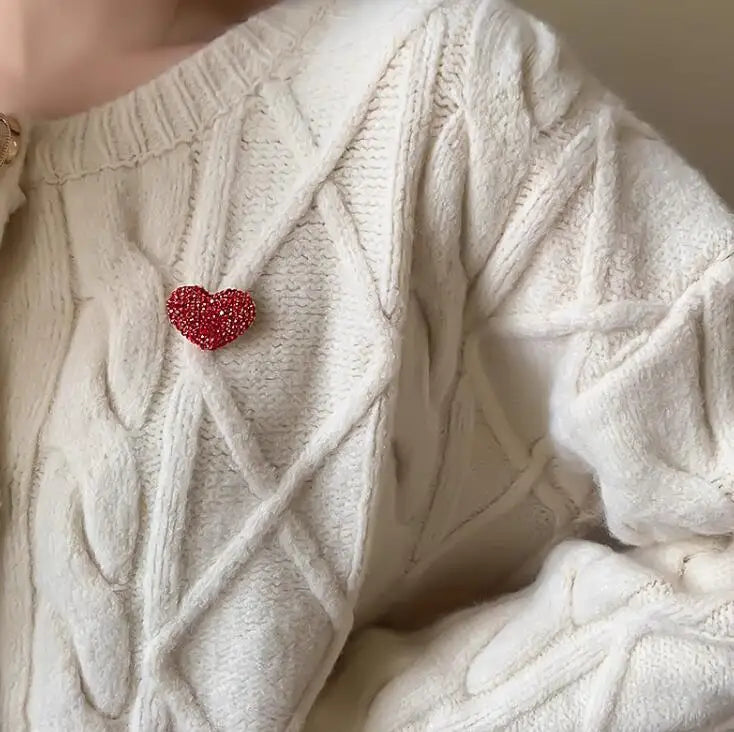 Shining Red Heart Brooches For Women Unisex Rhinestone Love Party Office Brooch Pins Gifts