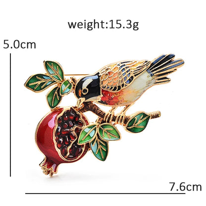 Wuli&baby Lovely Bird And Pomegranate Brooches For Women Unisex Beautiful Animal Fruits Flower Party Casual Brooch Pins Gifts