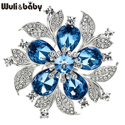 Wuli&baby Crystal Flower Brooches For Women Lady 2-color Elegant Plants Party Casual Brooch Pin Gifts
