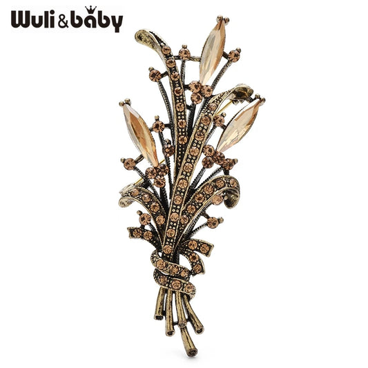 Wuli&baby Vintage Wheat Bouquet Brooches 2-color Metal Rhinestone Flowers Brooch For Women's Clothes Pins Gifts