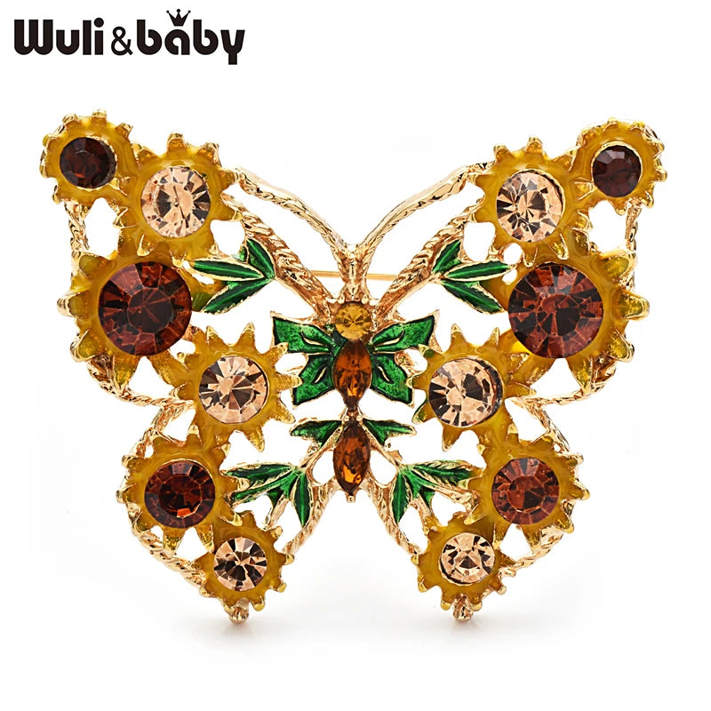 Wuli&baby Vintage Flower Butterfly Brooches For Women Unisex Cut-out Enamel Insects Party Casual Brooch Pins Gifts