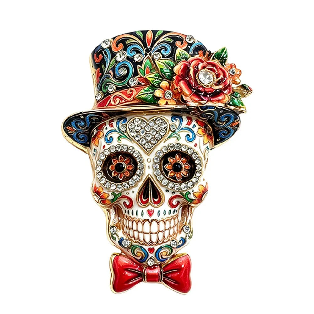 Halloween Sugar Skull Enamel Brooch Gothic Skeleton Pin Pumpkin Ghost Cat Badge for Coat Bag Day of The Dead Jewelry Party Gift