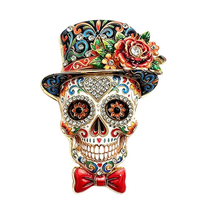 Halloween Sugar Skull Enamel Brooch Gothic Skeleton Pin Pumpkin Ghost Cat Badge for Coat Bag Day of The Dead Jewelry Party Gift