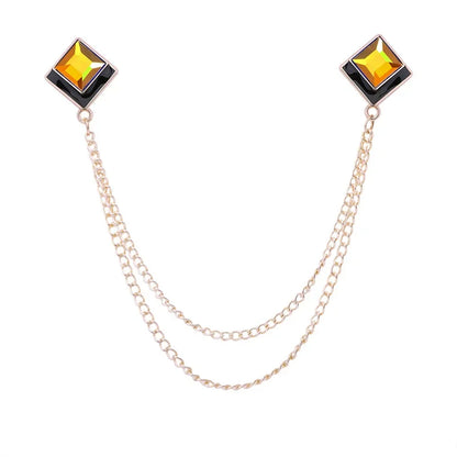 Korean Fashion Geometric Crystal Brooch Tassel Chain Lapel Pin Men's Shirt Collar Jewelry Wedding Party Brooches Accessories