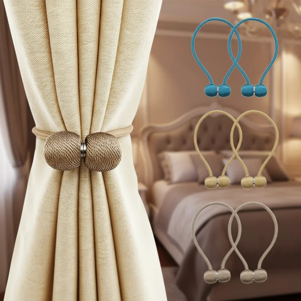 2pcs Magnetic Curtain Tiebacks, Ball Shape Rope Buckle, No Drilling Creative Curtain Straps, Multiple Colors Available