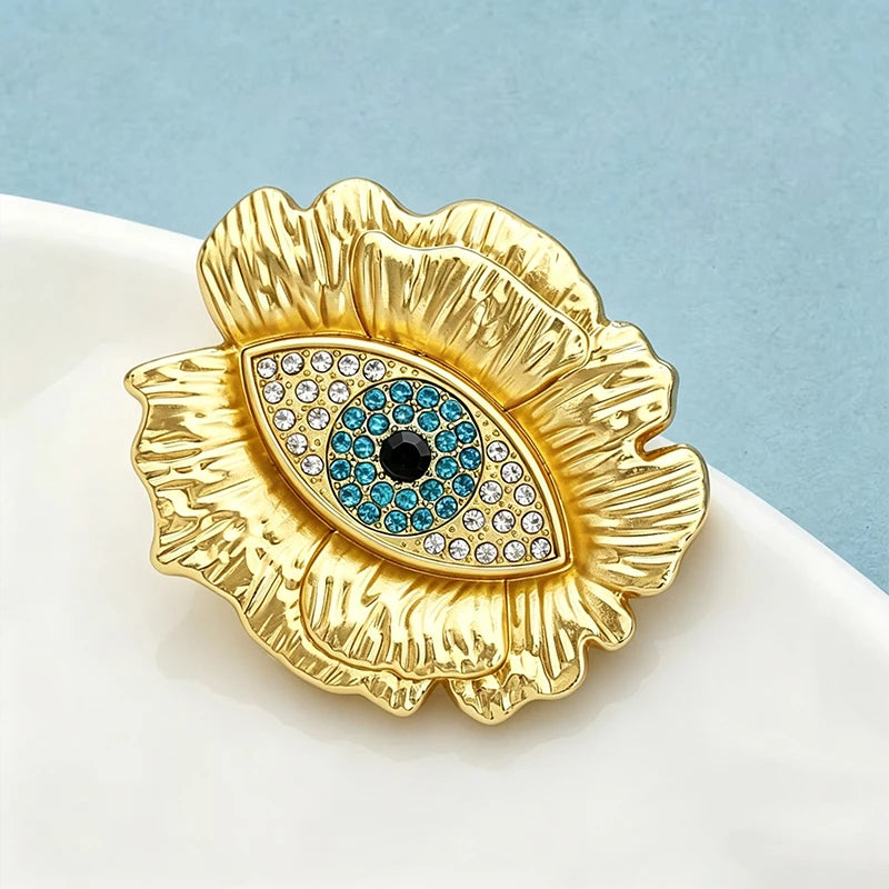 Wuli&baby Beautiful Eye Brooches For Women Unisex Flower Eyelash Rhinestone Eyes Party Office Brooch Pin Gifts