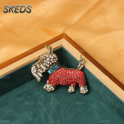 SKEDS Cute Dog Rhinestone Brooch for Women Multicolor Crystal Poodle Yorkshire Schnauzer Puppy Pin Animal Pet Jewelry Gift