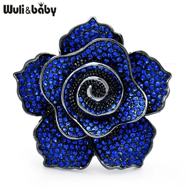 Wuli&baby Luxury Shinning Rose-flower Brooches For Women 4-color Full Rhinestone Charming Flower Plants Office Party Brooch Pins