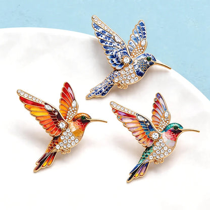 Wuli&baby Lovely Hummingbird Brooches Pins For Women Unisex 5-color Beautiful Rhinestone Bird Animal Party Casual Brooch Gifts