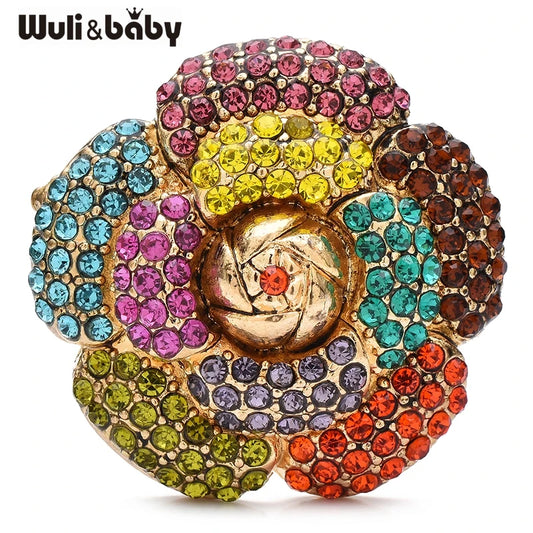 Wuli&baby Beautiful Camellia Flower Brooches For Women Vintage Multicolor Rhinestone Flowers Party Office Clothes Brooch Pins