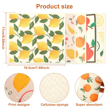 5/6/12PCS Kitchen Dish Towels Absorbent Swedish Dishcloths Kitchen Dish Rags Soft  Non-woven Cloths for Washing Dishes Cleaning