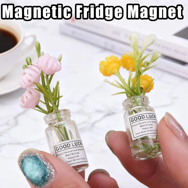 1/30Pcs Cute Mini Fridge Magnet Mini Small Vase frigerator Home 3D Vase Artificial Flower Magnet Kitchen Decoration Accessories