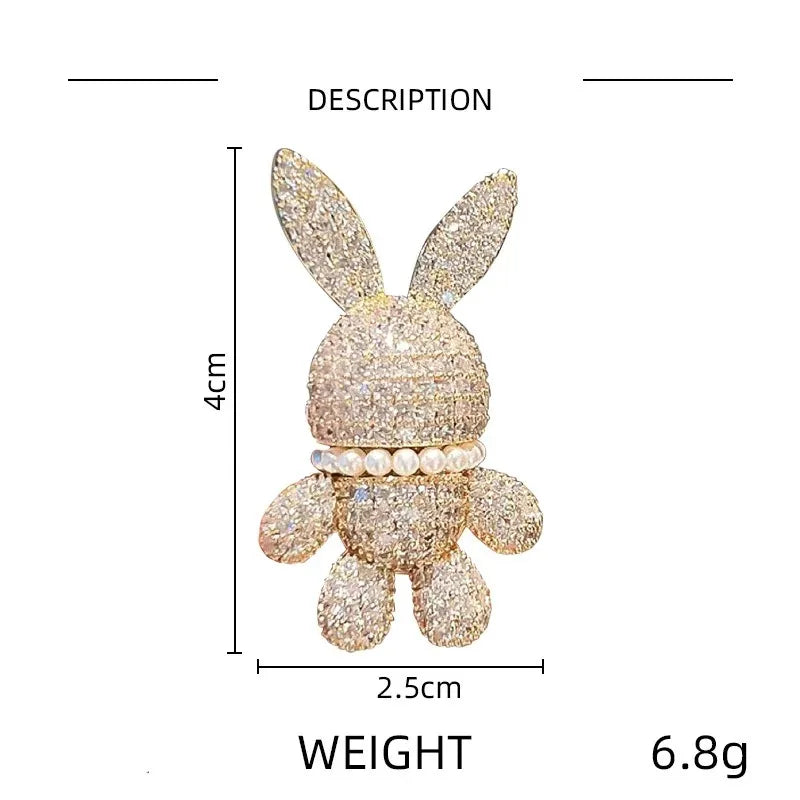 Cute Full of Rhinestone Rabbit Brooch Pearl Animal Lapel Pin Gold Color For Women Men Trendy Fashion Jewelry Gift