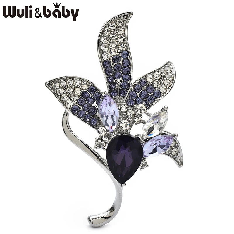 Wuli&baby Purple Water-drop Flower Brooches For Women Unisex Elegant Leaf Plants Party Office Clothes Brooch Pins Gifts