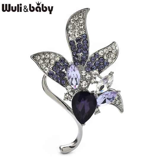 Wuli&baby Purple Water-drop Flower Brooches For Women Unisex Elegant Leaf Plants Party Office Clothes Brooch Pins Gifts