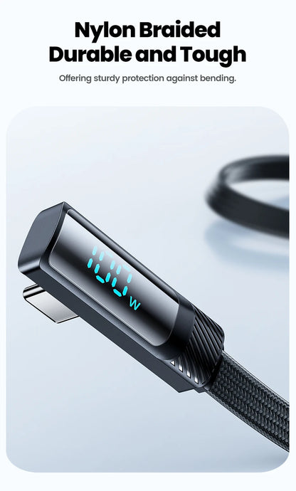 Toocki 90 Degree USB C Cable 6A Fast Charging Elbow Type C Cable for Huawei P40 Realme Samsung S20 Digital Display Data Cable