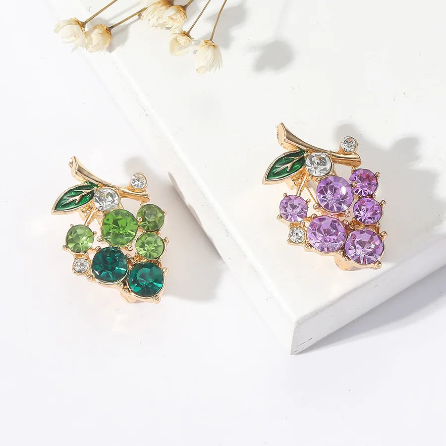 Purple Green Crystal Zircon Grape Brooches For Women Cute Fruit Brooch Suit Coat Lapel Pin Badge Clothing Accessories Jewelry