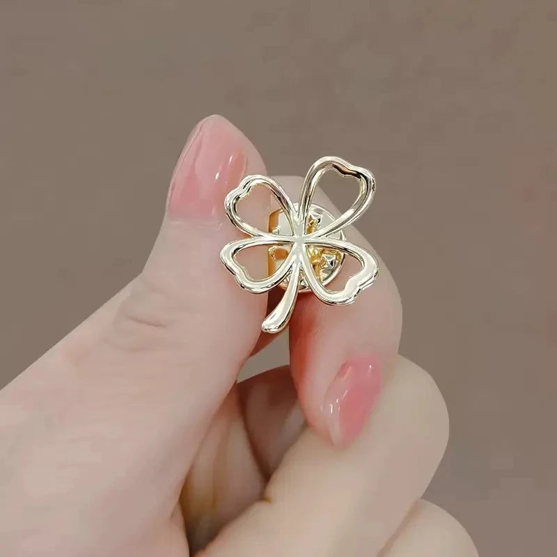 Mini Cute Lucky Clover Brooch Pin for Women Girls Flower Leaf Lapel Pins Clothes Sweater Coat Clothing Accessories