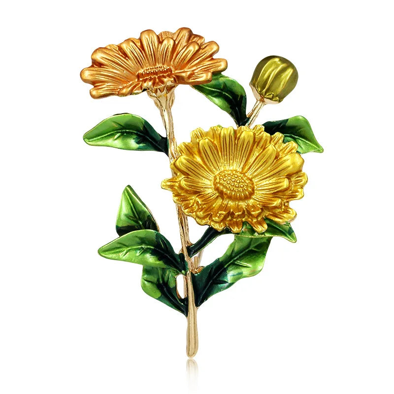 New Enamel Tulip Chrysanthemum Rose Sunflower Flower Brooch for Women Elegant Fashion Classic Flower Weddings Party Brooch Pins