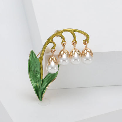 Pearl Lily of the Valley Flower Brooches for Women Enamel Berry Pin Plant Lapel Pins Office Party Funny Friend Gifts Accessories