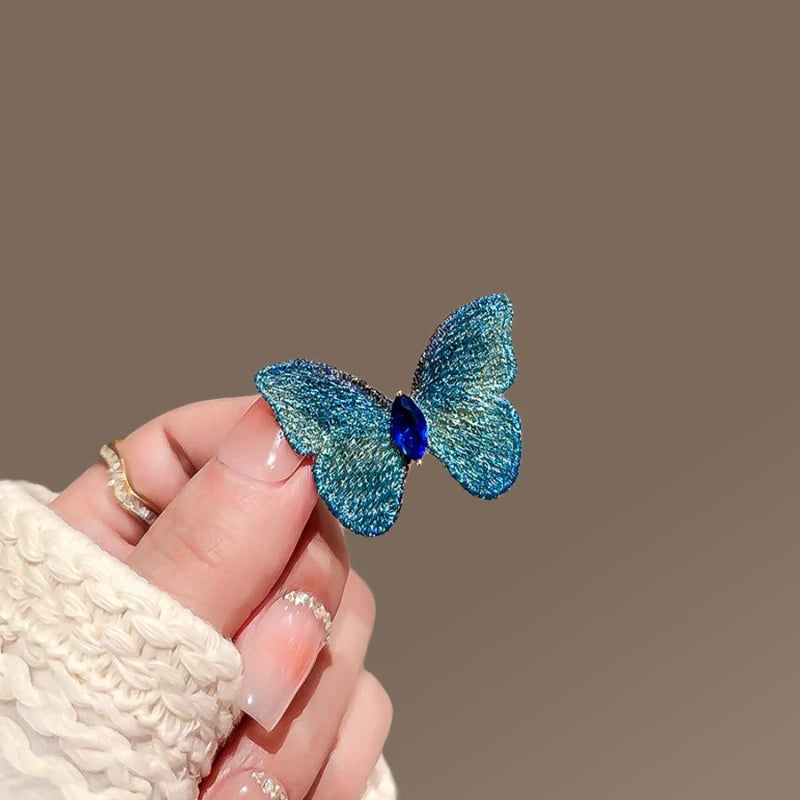 Luxury Blue Purple Crystal Embroidery Fabric Butterfly Brooches For Women Unisex Insect Corsage Pins Wedding Jewelry Best Gift
