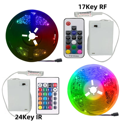 3AA Battery Power RGB Led Strip Light 5V 5050 with 3/17/24Key Remote Control Flexible Tape Waterproof Led Light TV Backlight