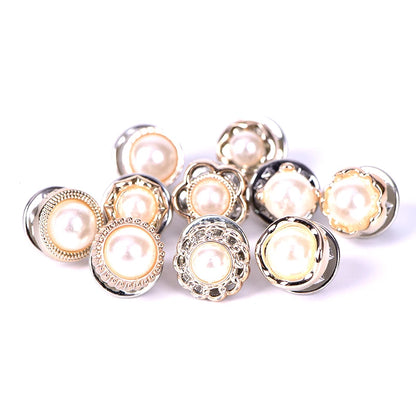10Pcs Mini Pearl & Crystal Flower Brooch Set – Stylish Suit, Shirt, & Lapel Collar Pins for Women, Elegant Button Accessories
