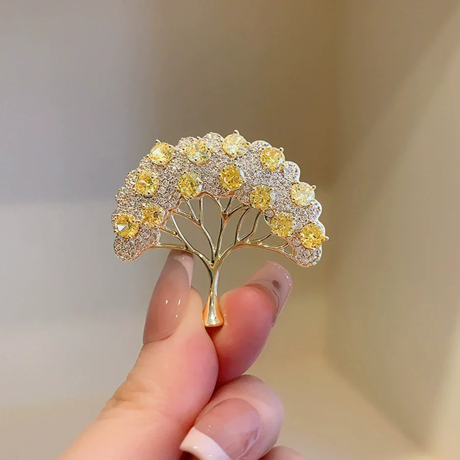 Elegant Tree of Life Brooch For Women Men Exquisite Green Crystal Zircon Tree Badges Brooches Shining Boutique Plant Decoration