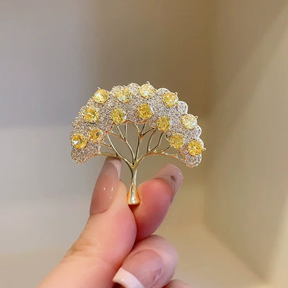 Elegant Tree of Life Brooch For Women Men Exquisite Green Crystal Zircon Tree Badges Brooches Shining Boutique Plant Decoration