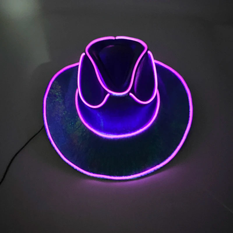 LED Glowing Cowgirl boy Hat Neon Luminous Bride Hat For Holiday Light Up Supplies Fluorescent Party Props Bachelorette Party Hat