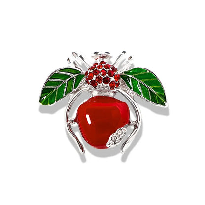 Fruit Enamel Bee Brooch Pin For Women Men Insect Metal Badges Crystal Exquisite Corsage Accessories