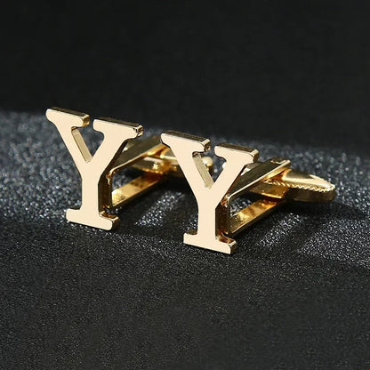 High Quality Gold Color English Letters A-Z Cufflinks for Men Luxury Jewelry Shirt Cuff Links French Business Accessories