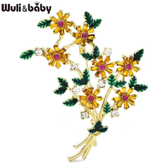 Wuli&baby Beautiful Banquet Flowers Brooches For Women Unisex 2-color Rhinestone Charming Plants Party Office Brooch Pins Gifts