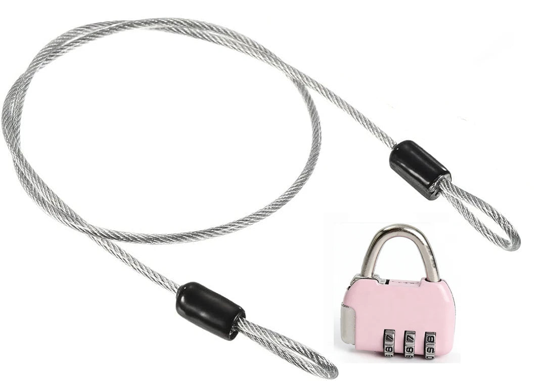 Security Steel Cable with 3 Digit Combination Lock Travel Padlock 1M Coated Safety Wire Rope Double Loop for Luggage Suitcase