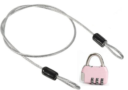 Security Steel Cable with 3 Digit Combination Lock Travel Padlock 1M Coated Safety Wire Rope Double Loop for Luggage Suitcase