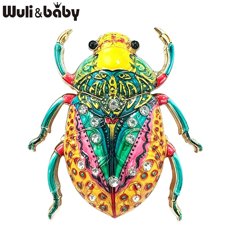 Wuli&baby Lovely Beetle Brooches For Women Men 4-color Rhinestone Blue-and-white Porcelain Insects Party Casual Brooch Pins Gift