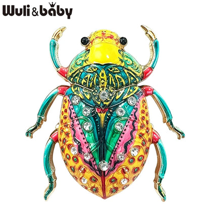 Wuli&baby Lovely Beetle Brooches For Women Men 4-color Rhinestone Blue-and-white Porcelain Insects Party Casual Brooch Pins Gift